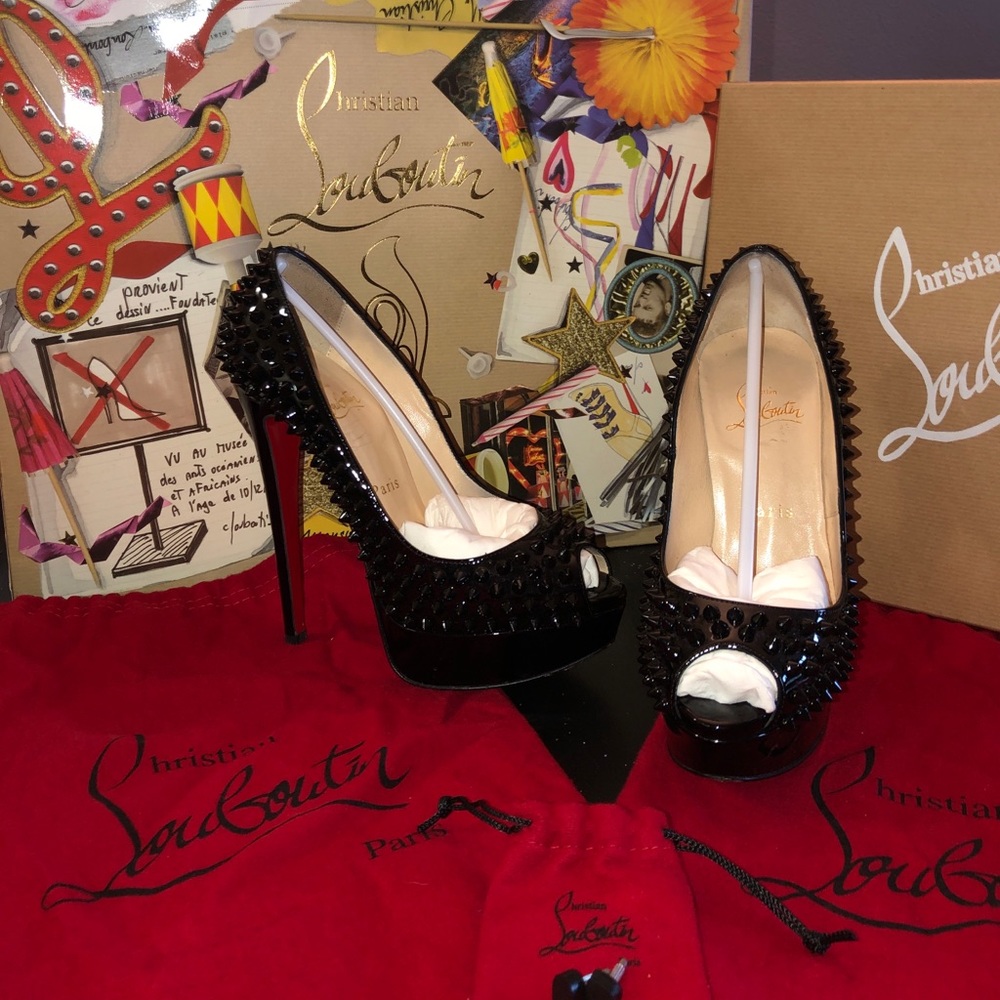 Christian Louboutin Lady Peep Spikes Heels